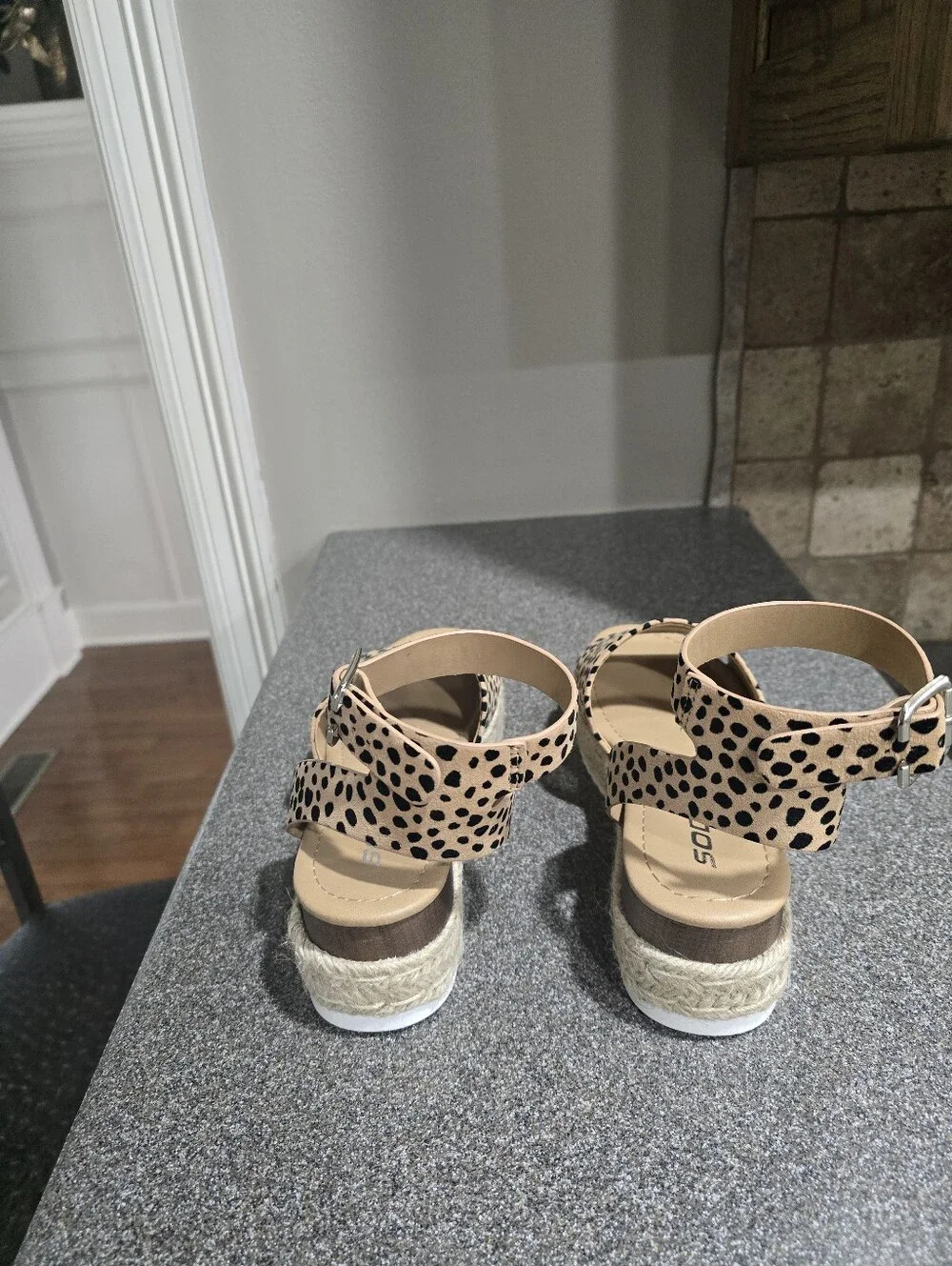 SODA Leopard Print Espadrille Platform Strap Sandals - Beige/Black